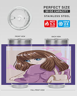 Happy and pretty college student holding a stylish 20oz tumbler, showcasing its sleek design and vibrant print.