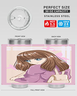 Happy and pretty college student holding a stylish 20oz tumbler, showcasing its sleek design and vibrant print.