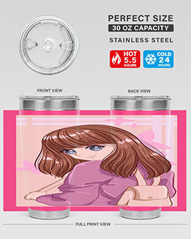 Happy and pretty college student holding a stylish 20oz tumbler, showcasing its sleek design and vibrant print.