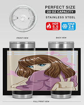 Happy and pretty college student holding a stylish 20oz tumbler, showcasing its sleek design and vibrant print.