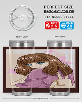 Happy and pretty college student holding a stylish 20oz tumbler, showcasing its sleek design and vibrant print.