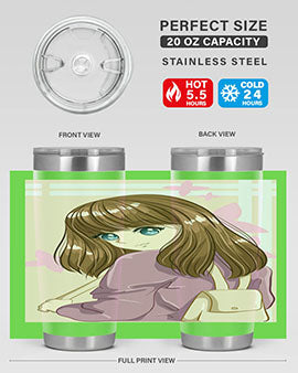 Happy and pretty college student holding a stylish 20oz tumbler, showcasing its sleek design and vibrant print.