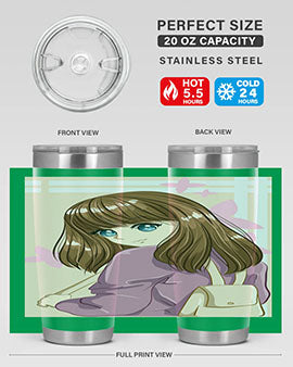 Happy and pretty college student holding a stylish 20oz tumbler, showcasing its sleek design and vibrant print.