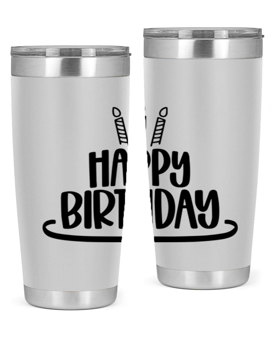 Happy Birthday Style 1# tumbler in 20oz and 30oz sizes, showcasing double wall vacuum stainless steel design with vibrant birthday-themed print.