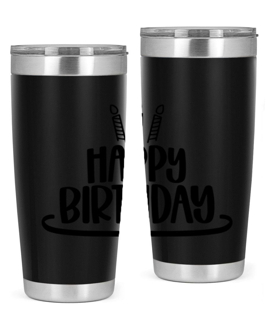 Happy Birthday Style 1# tumbler in 20oz and 30oz sizes, showcasing double wall vacuum stainless steel design with vibrant birthday-themed print.