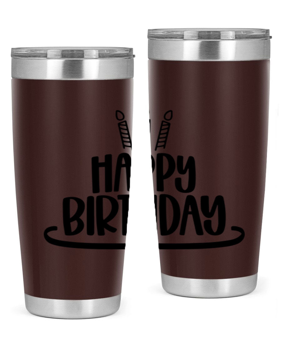 Happy Birthday Style 1# tumbler in 20oz and 30oz sizes, showcasing double wall vacuum stainless steel design with vibrant birthday-themed print.