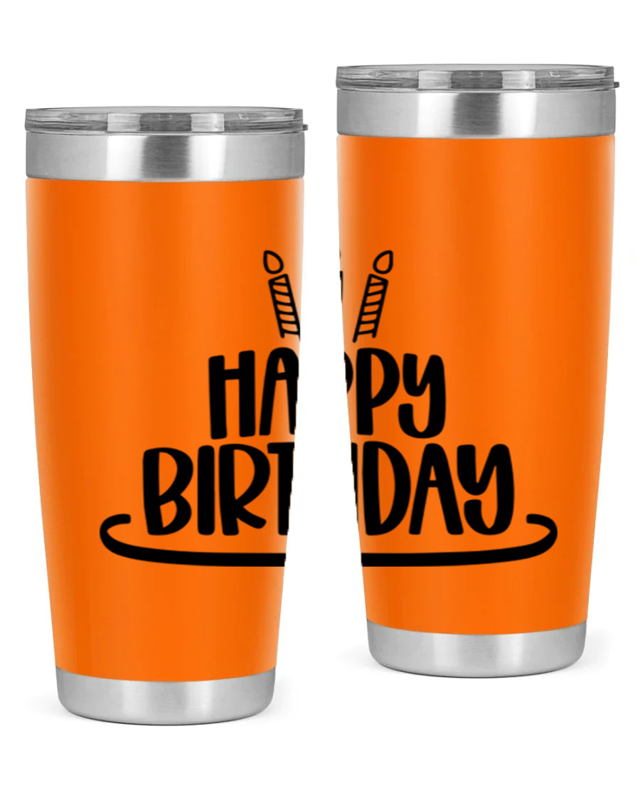 Happy Birthday Style 1# tumbler in 20oz and 30oz sizes, showcasing double wall vacuum stainless steel design with vibrant birthday-themed print.