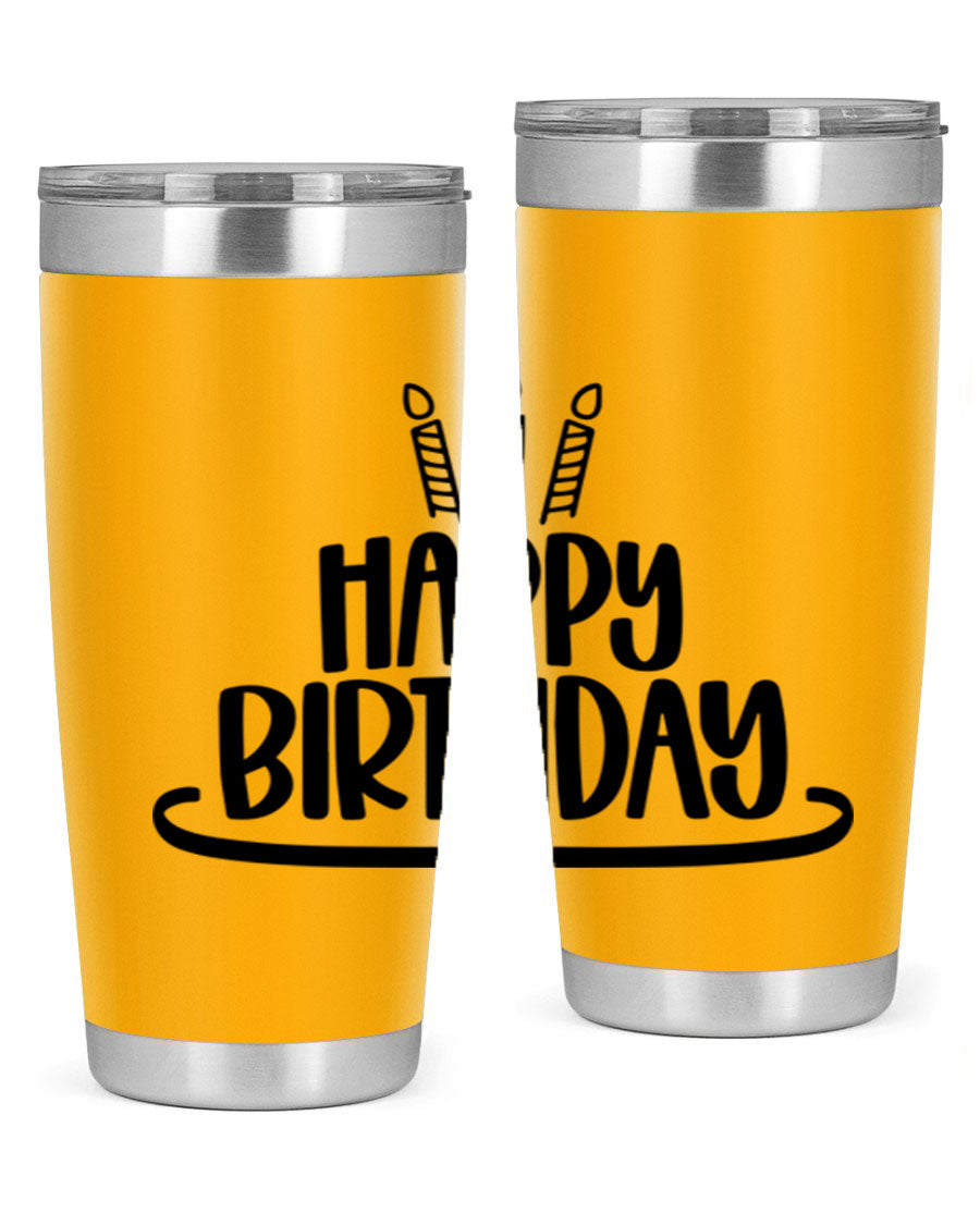 Happy Birthday Style 1# tumbler in 20oz and 30oz sizes, showcasing double wall vacuum stainless steel design with vibrant birthday-themed print.