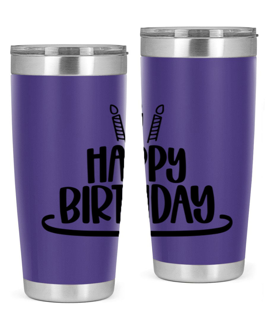 Happy Birthday Style 1# tumbler in 20oz and 30oz sizes, showcasing double wall vacuum stainless steel design with vibrant birthday-themed print.