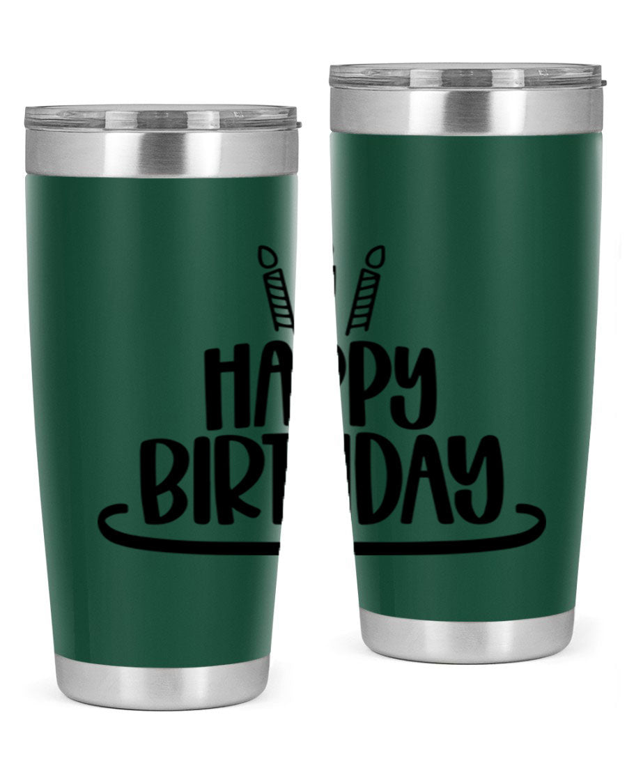Happy Birthday Style 1# tumbler in 20oz and 30oz sizes, showcasing double wall vacuum stainless steel design with vibrant birthday-themed print.