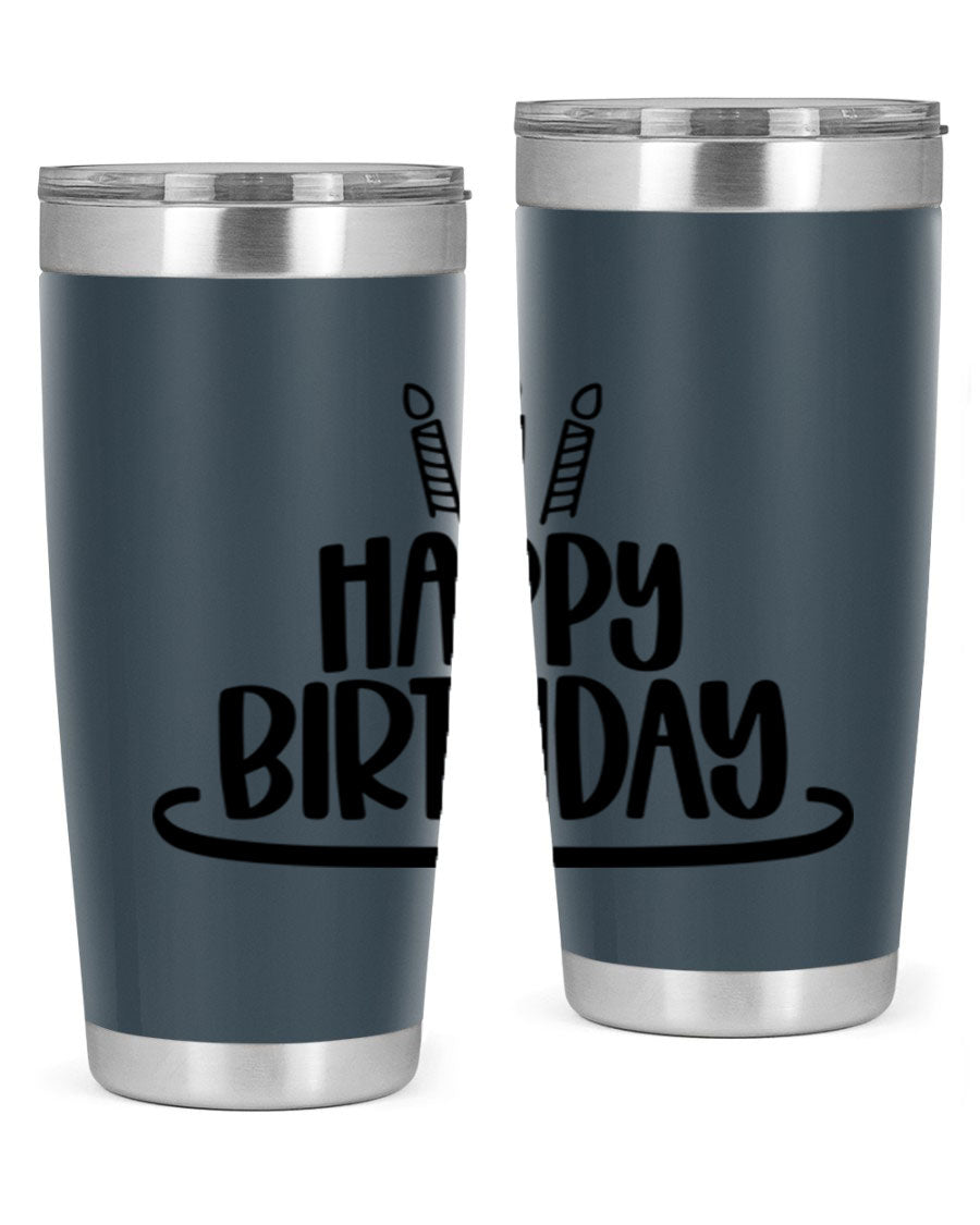 Happy Birthday Style 1# tumbler in 20oz and 30oz sizes, showcasing double wall vacuum stainless steel design with vibrant birthday-themed print.