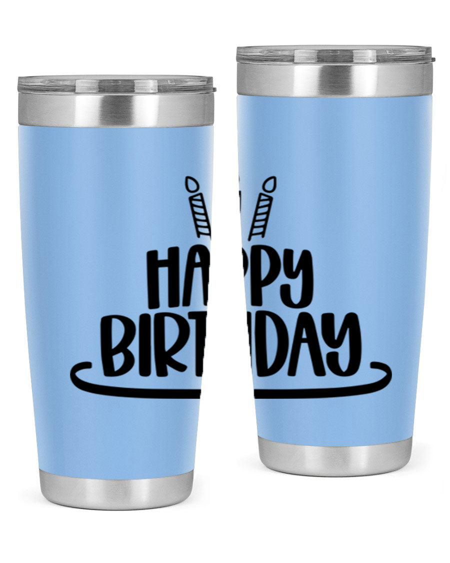 Happy Birthday Style 1# tumbler in 20oz and 30oz sizes, showcasing double wall vacuum stainless steel design with vibrant birthday-themed print.