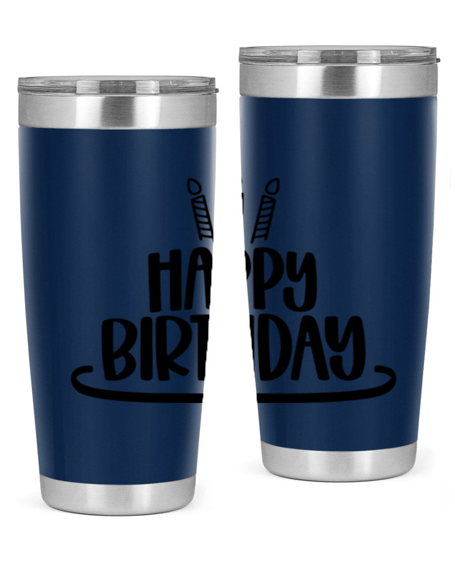Happy Birthday Style 1# tumbler in 20oz and 30oz sizes, showcasing double wall vacuum stainless steel design with vibrant birthday-themed print.