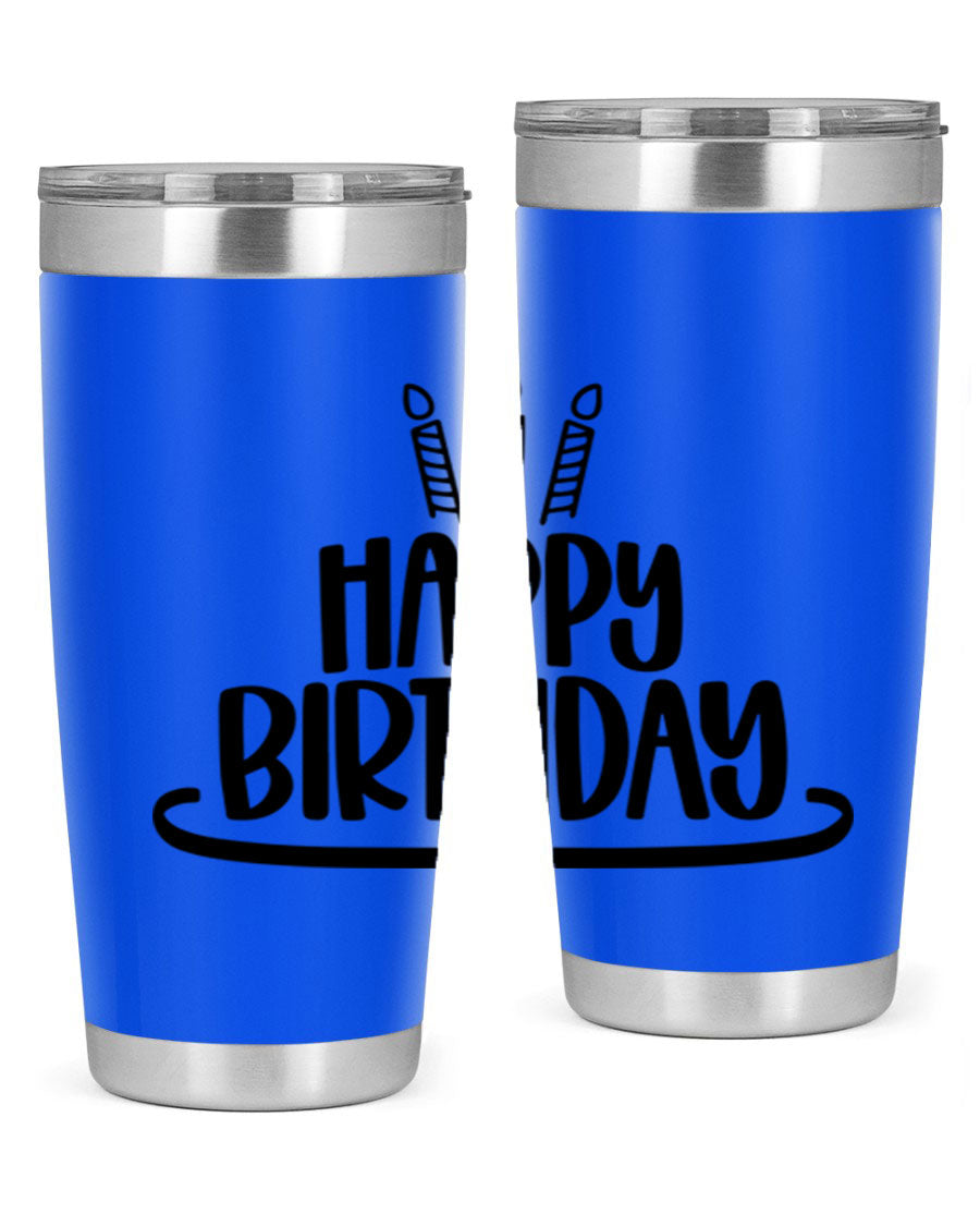 Happy Birthday Style 1# tumbler in 20oz and 30oz sizes, showcasing double wall vacuum stainless steel design with vibrant birthday-themed print.