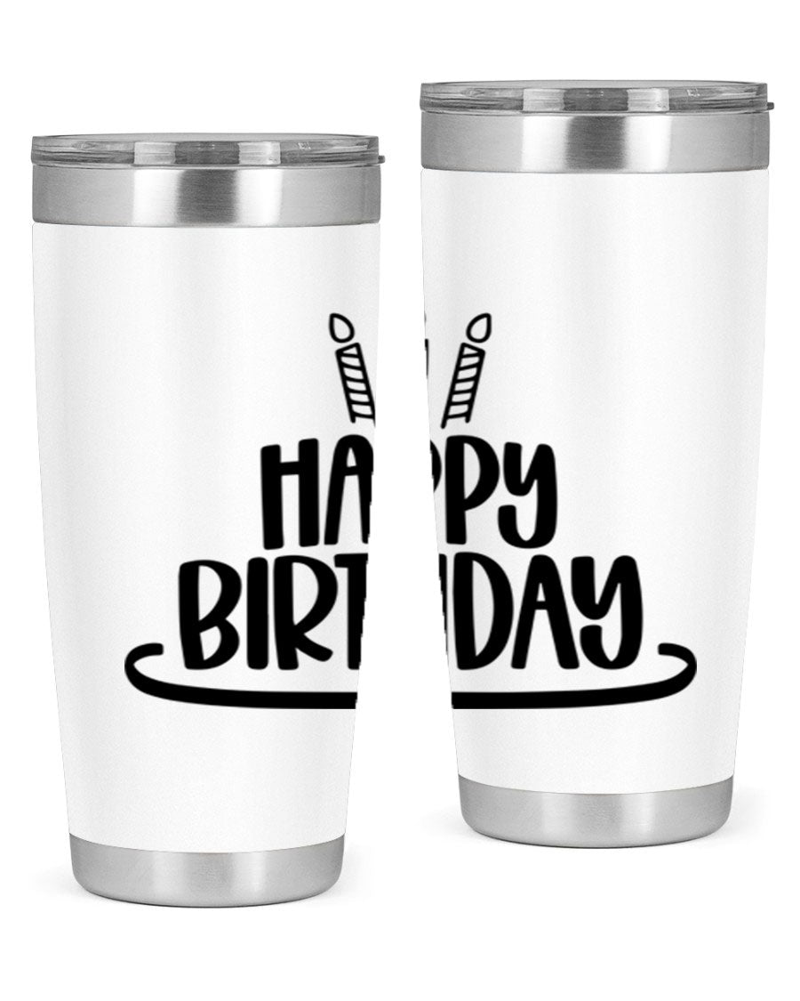 Happy Birthday Style 1# tumbler in 20oz and 30oz sizes, showcasing double wall vacuum stainless steel design with vibrant birthday-themed print.