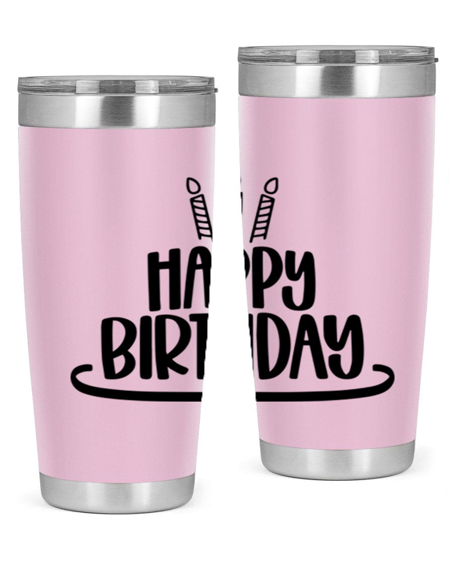 Happy Birthday Style 1# tumbler in 20oz and 30oz sizes, showcasing double wall vacuum stainless steel design with vibrant birthday-themed print.