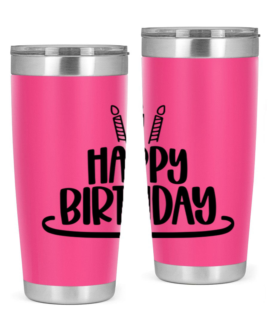 Happy Birthday Style 1# tumbler in 20oz and 30oz sizes, showcasing double wall vacuum stainless steel design with vibrant birthday-themed print.
