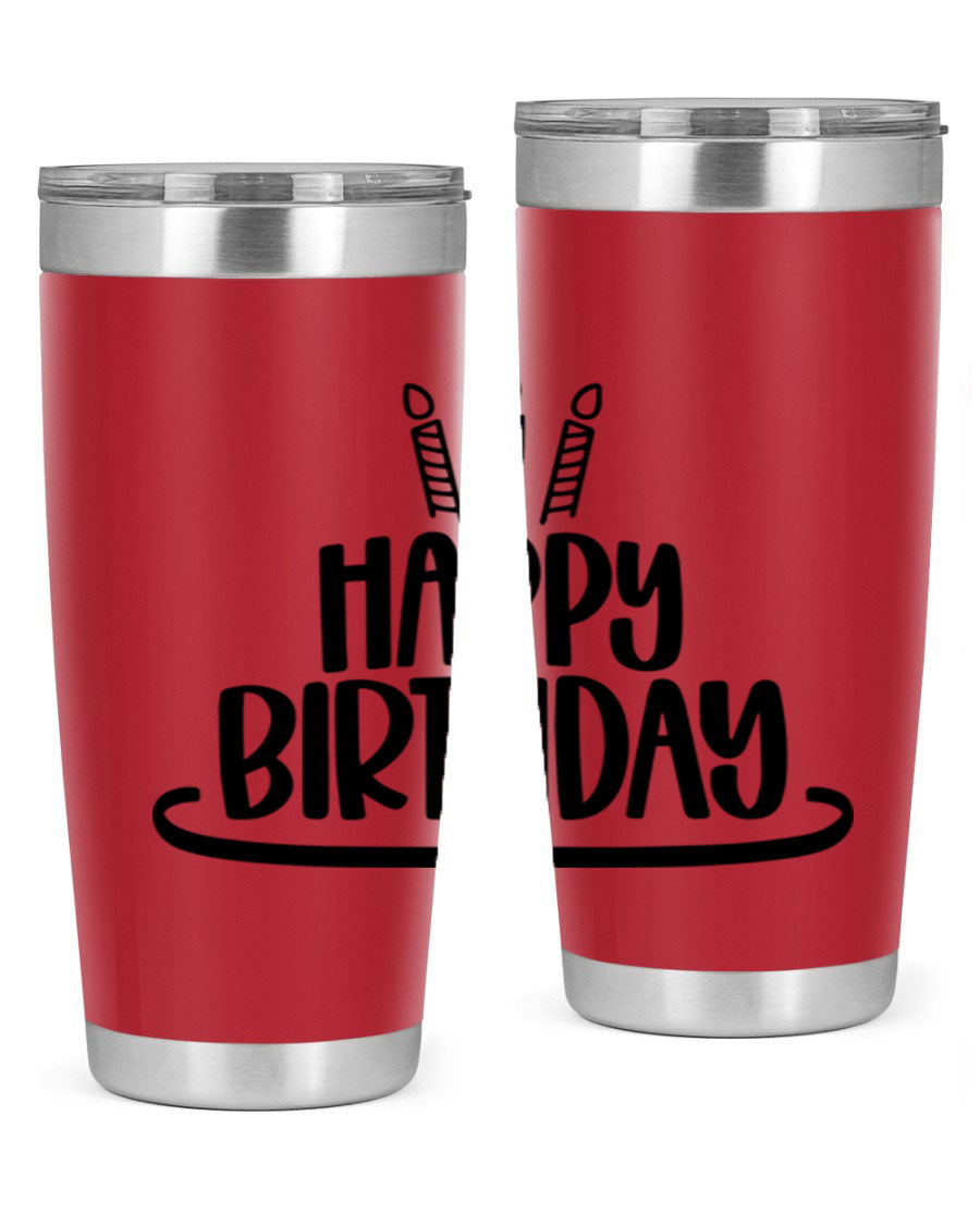 Happy Birthday Style 1# tumbler in 20oz and 30oz sizes, showcasing double wall vacuum stainless steel design with vibrant birthday-themed print.
