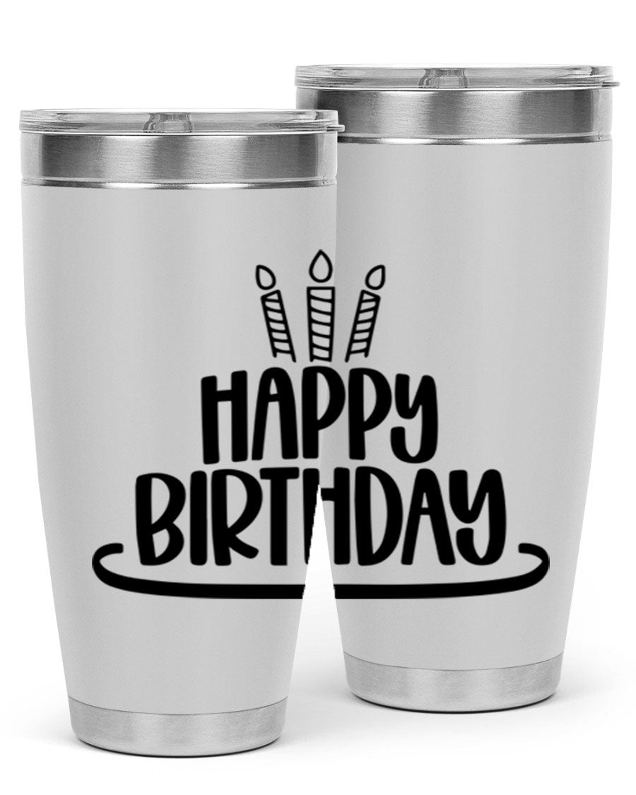 Happy Birthday Style 1# tumbler in 20oz and 30oz sizes, showcasing double wall vacuum stainless steel design with vibrant birthday-themed print.
