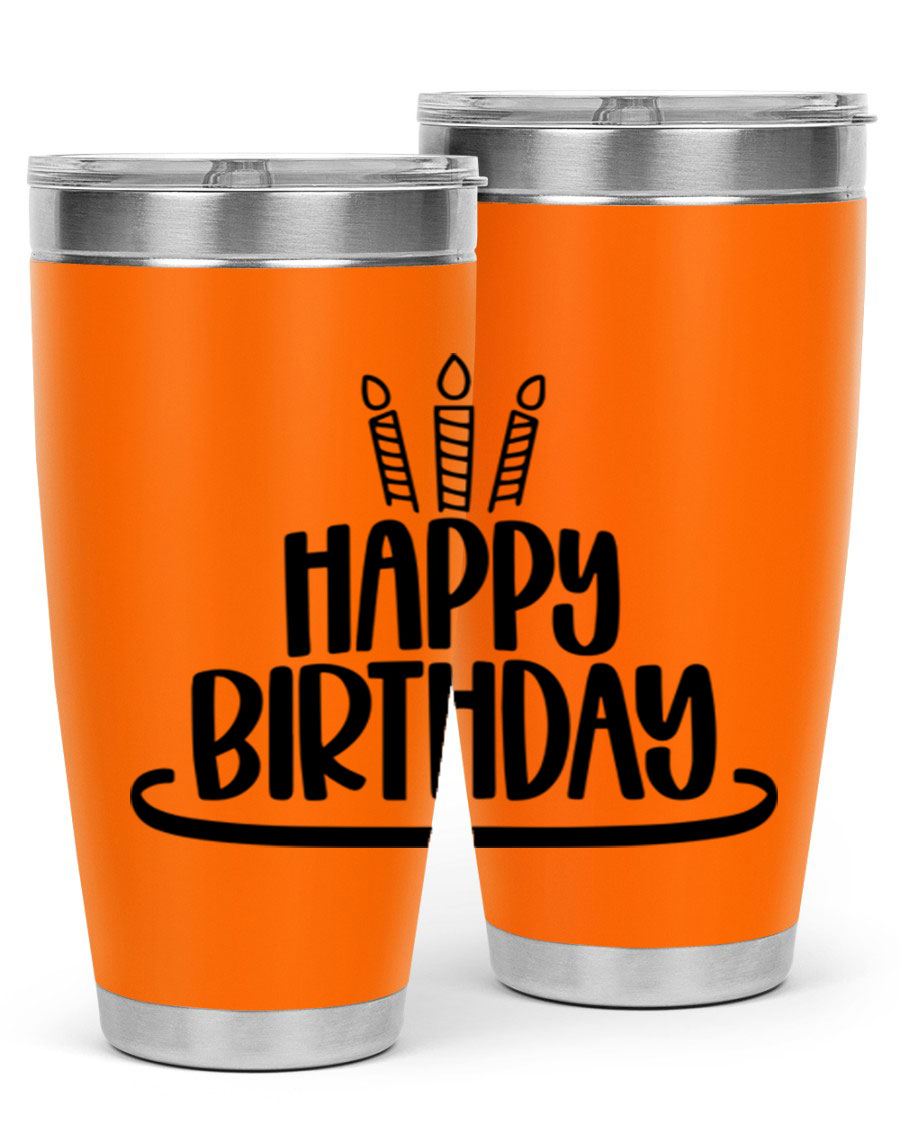 Happy Birthday Style 1# tumbler in 20oz and 30oz sizes, showcasing double wall vacuum stainless steel design with vibrant birthday-themed print.