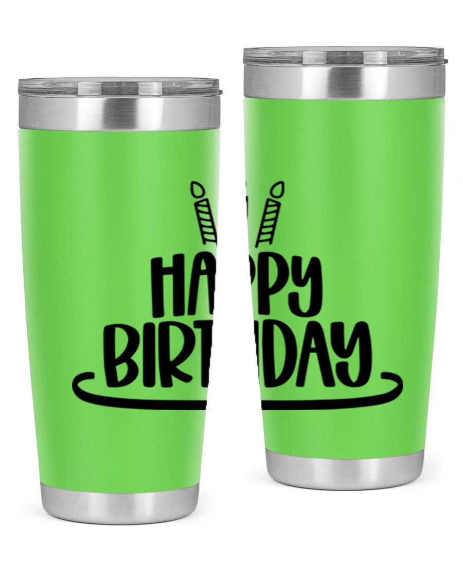 Happy Birthday Style 1# tumbler in 20oz and 30oz sizes, showcasing double wall vacuum stainless steel design with vibrant birthday-themed print.