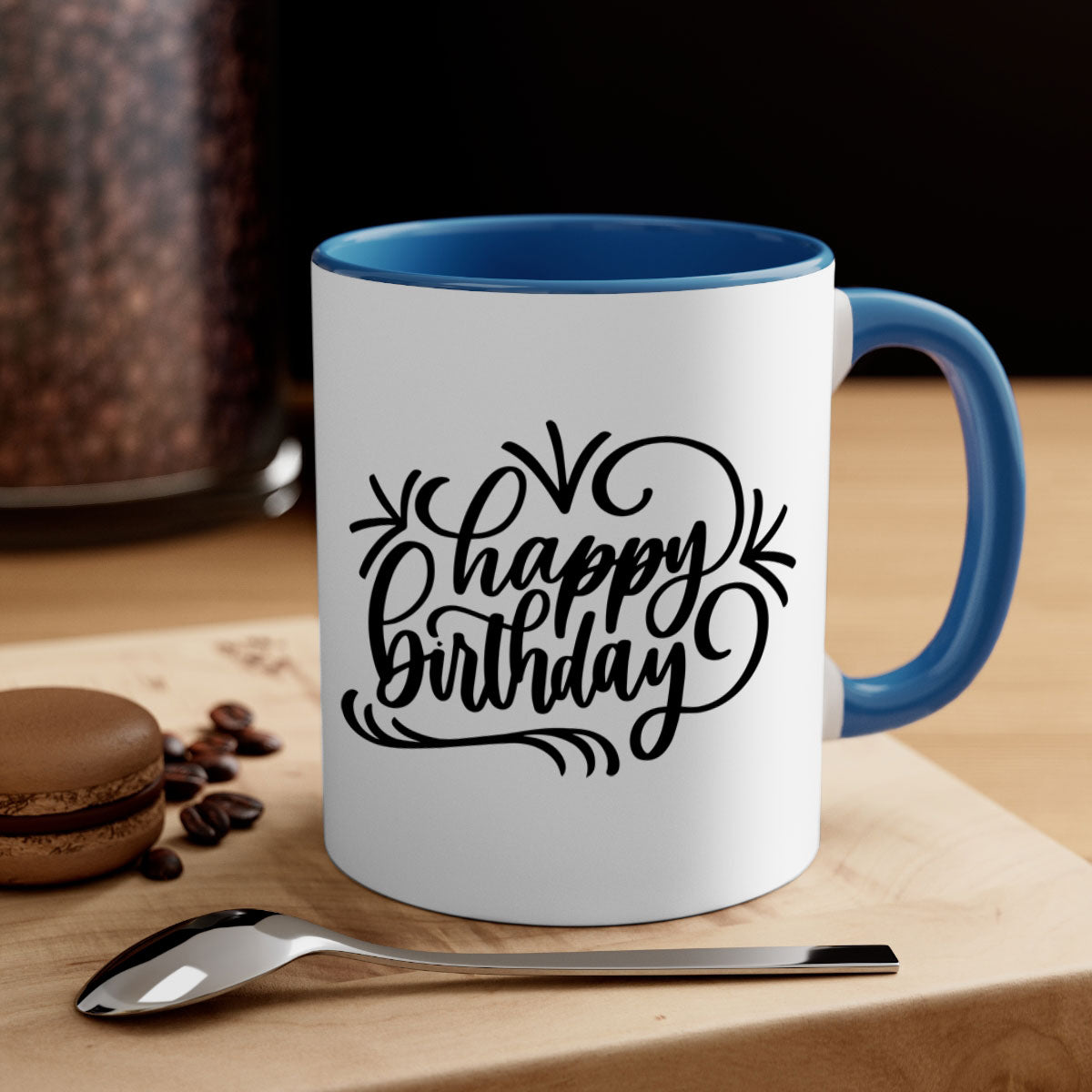 Happy Birthday Style 5# Mug featuring a two-tone design with a colored handle and glossy finish, available in five colors.