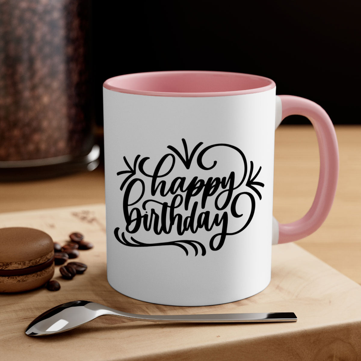 Happy Birthday Style 5# Mug featuring a two-tone design with a colored handle and glossy finish, available in five colors.