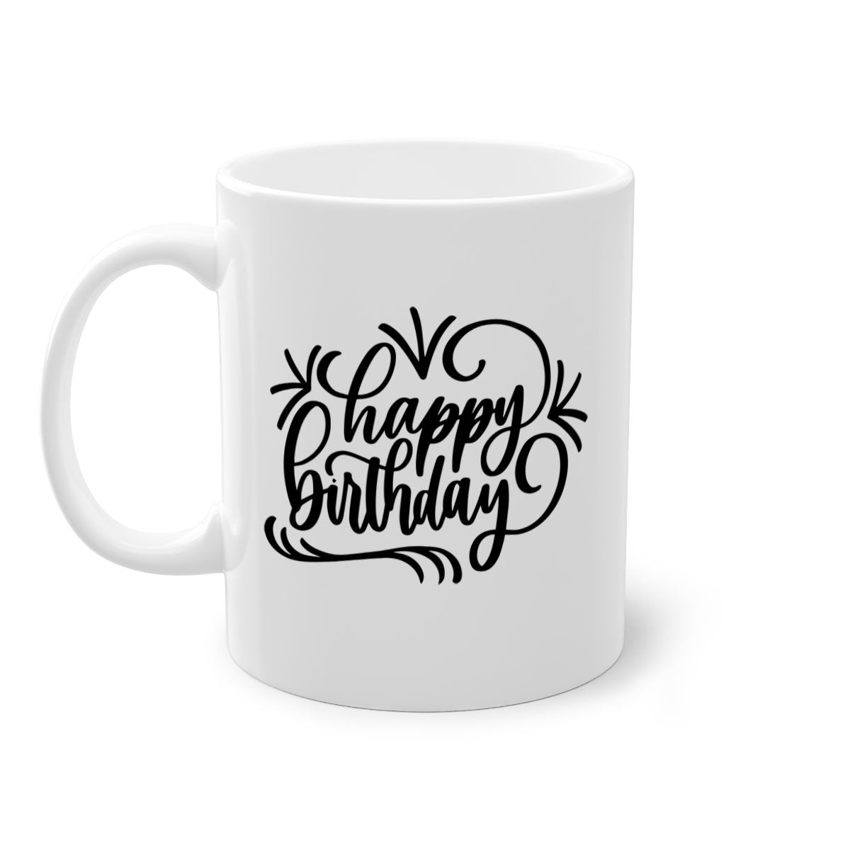 Happy Birthday Style 5# Mug featuring a two-tone design with a colored handle and glossy finish, available in five colors.
