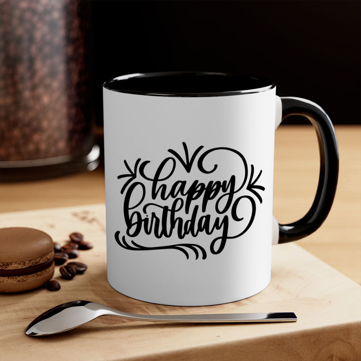Happy Birthday Style 5# Mug featuring a two-tone design with a colored handle and glossy finish, available in five colors.