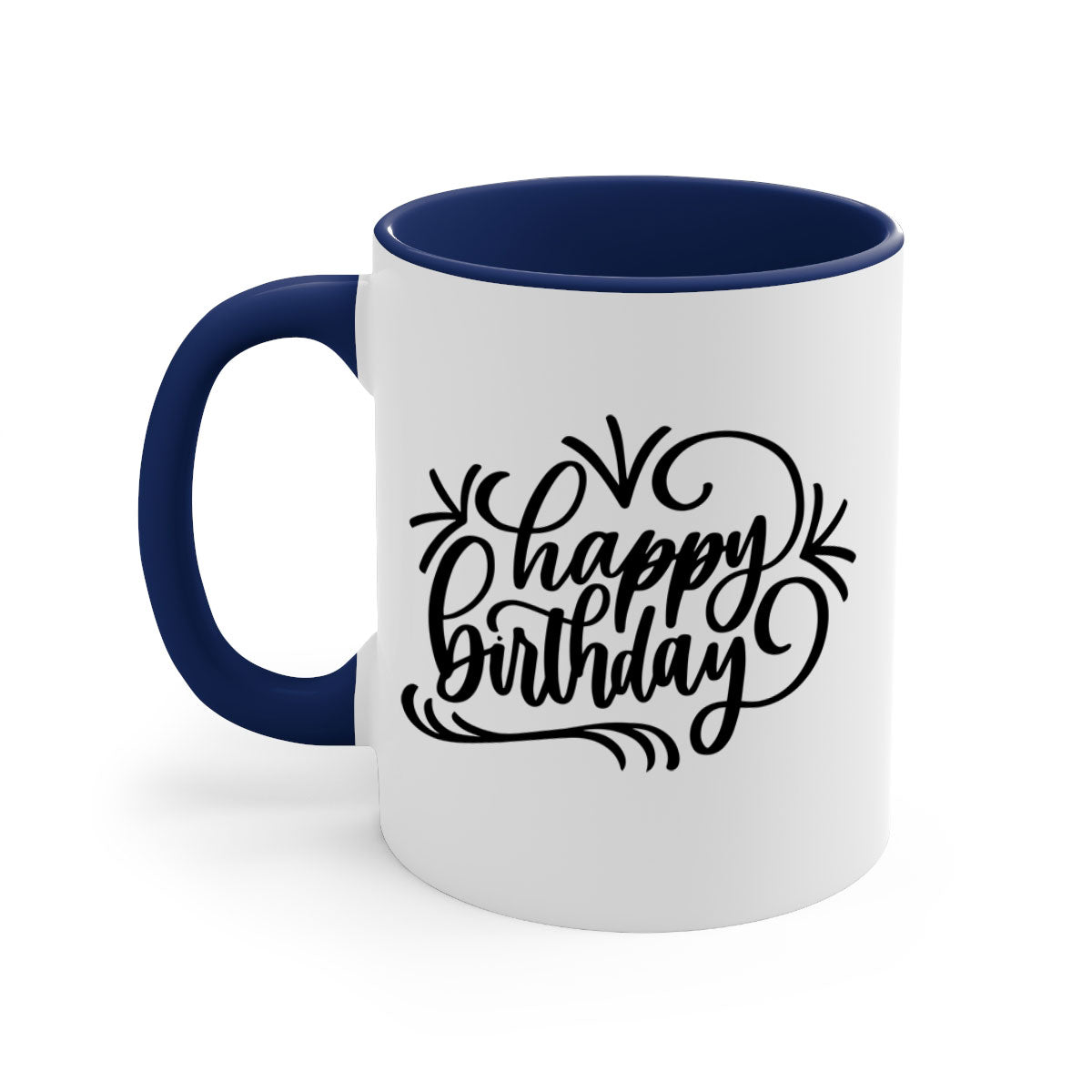 Happy Birthday Style 5# Mug featuring a two-tone design with a colored handle and glossy finish, available in five colors.