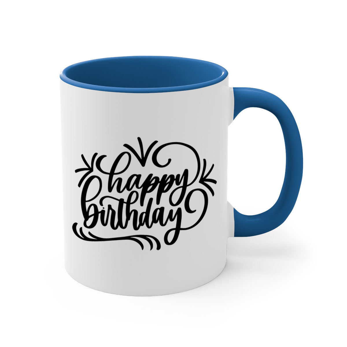 Happy Birthday Style 5# Mug featuring a two-tone design with a colored handle and glossy finish, available in five colors.