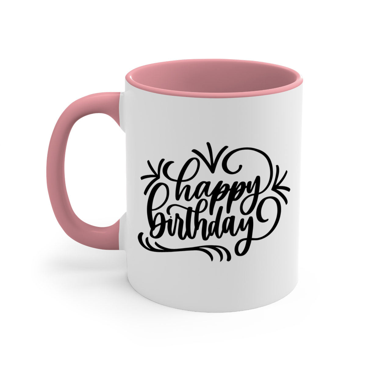 Happy Birthday Style 5# Mug featuring a two-tone design with a colored handle and glossy finish, available in five colors.