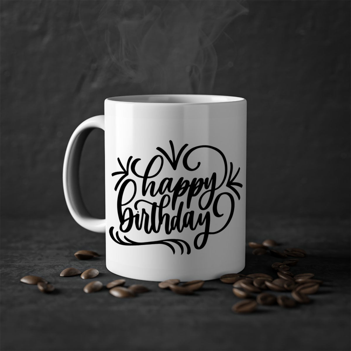 Happy Birthday Style 5# Mug featuring a two-tone design with a colored handle and glossy finish, available in five colors.