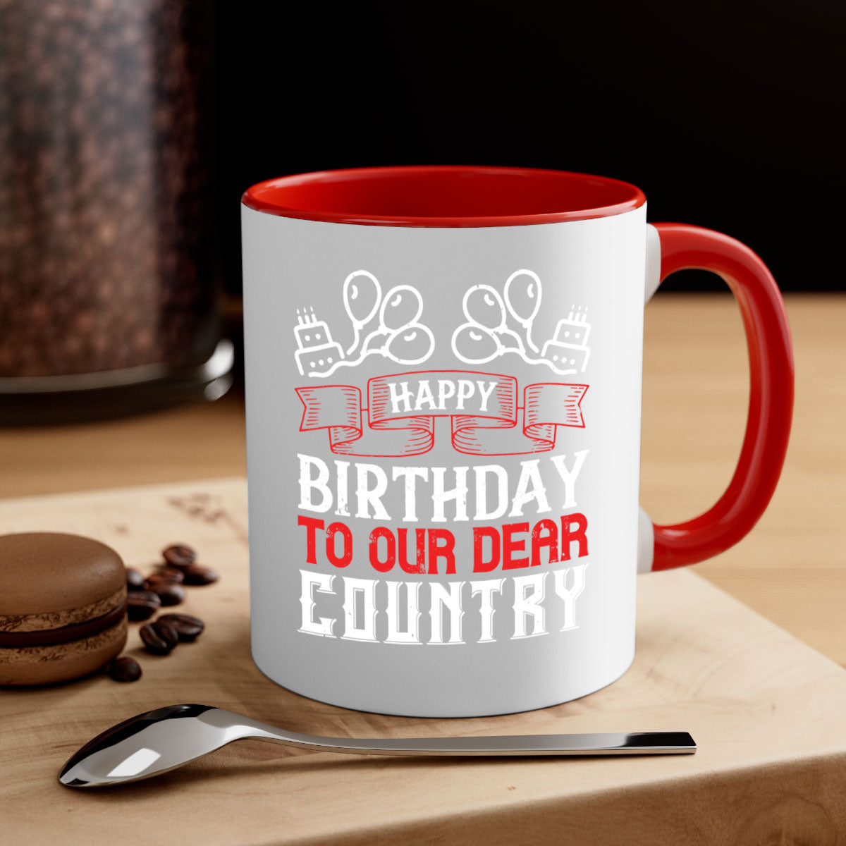 Happy Birthday to Our Dear Country Mug with a glossy finish and colorful handle, available in multiple sizes.
