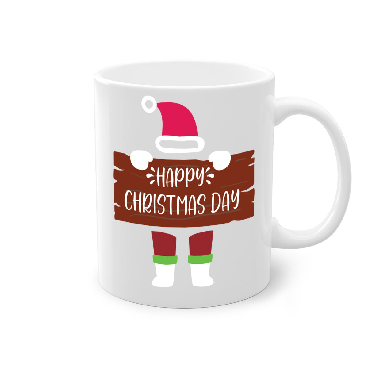 Happy Christmas Day Mug with colorful handle and glossy finish, perfect for coffee or tea.