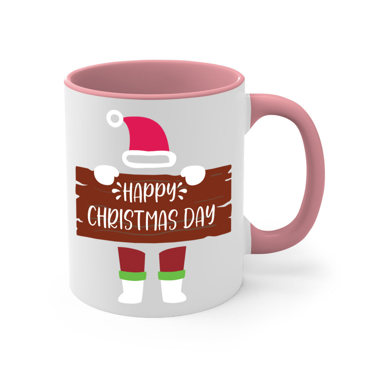 Happy Christmas Day Mug with colorful handle and glossy finish, perfect for coffee or tea.