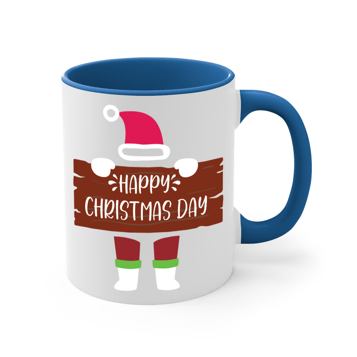 Happy Christmas Day Mug with colorful handle and glossy finish, perfect for coffee or tea.