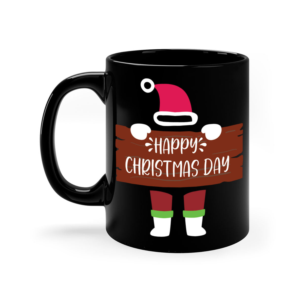 Happy Christmas Day Mug with colorful handle and glossy finish, perfect for coffee or tea.