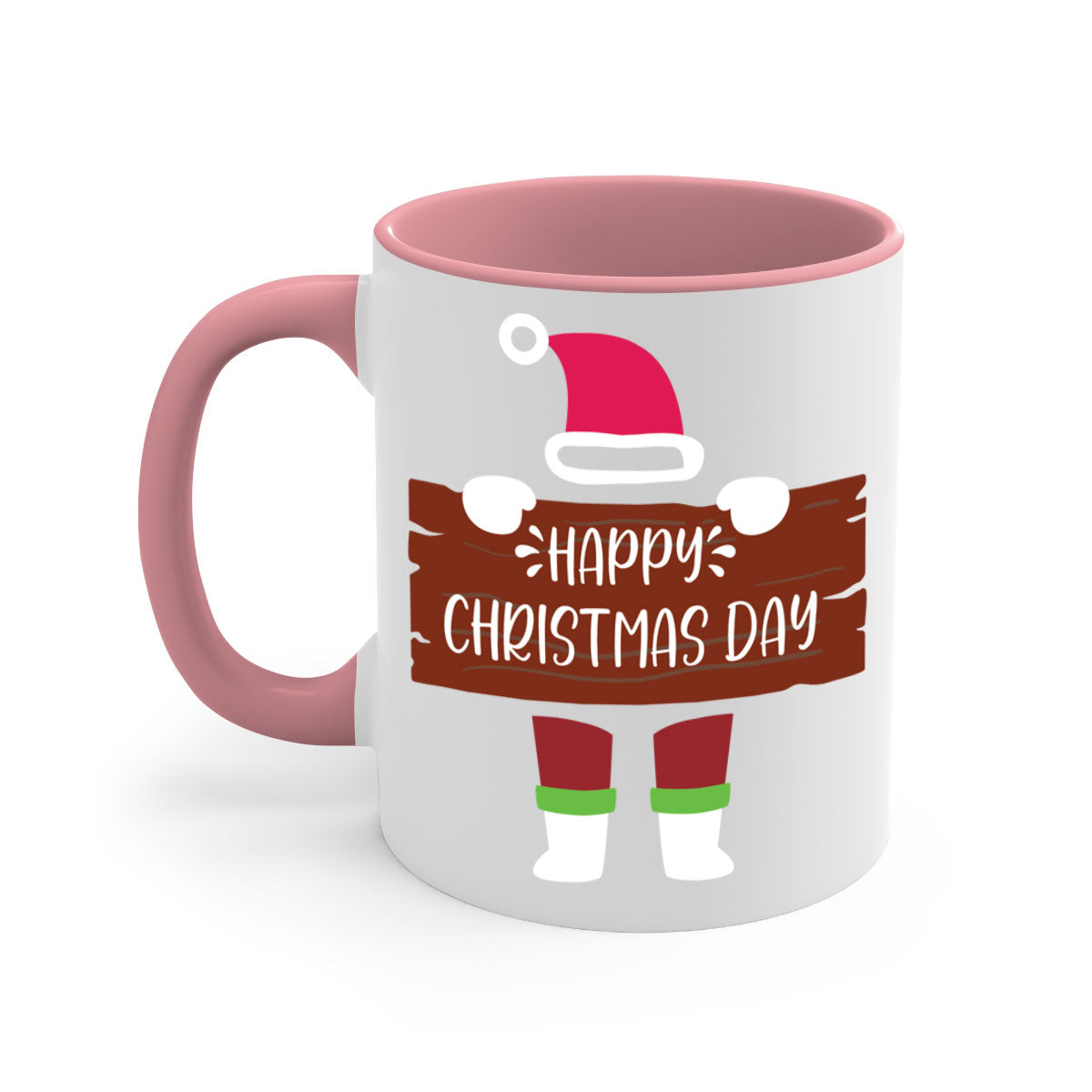 Happy Christmas Day Mug with colorful handle and glossy finish, perfect for coffee or tea.