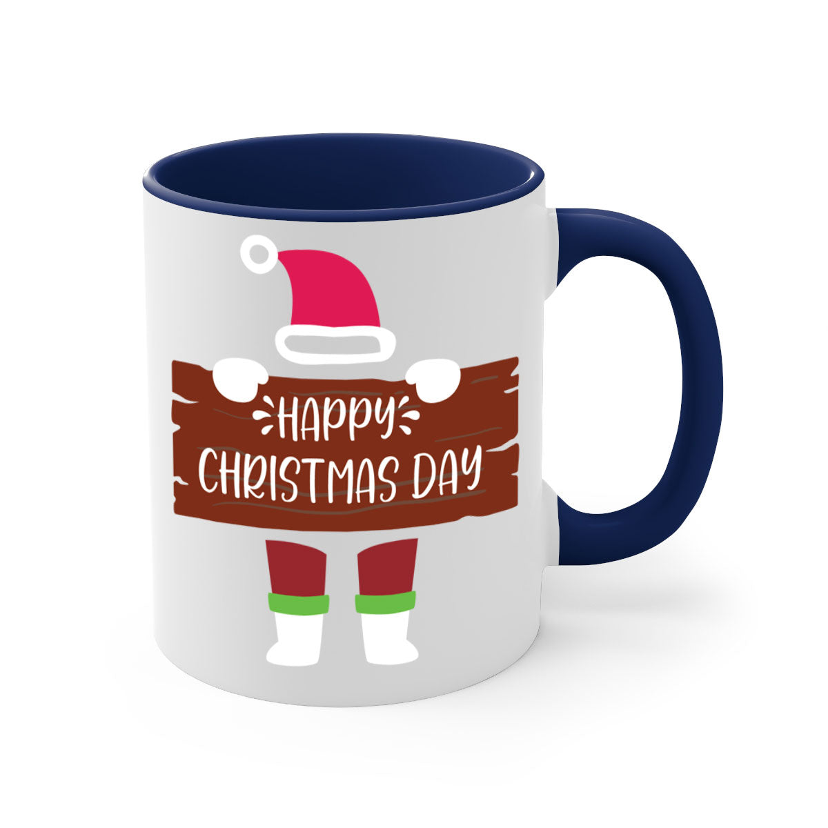 Happy Christmas Day Mug with colorful handle and glossy finish, perfect for coffee or tea.