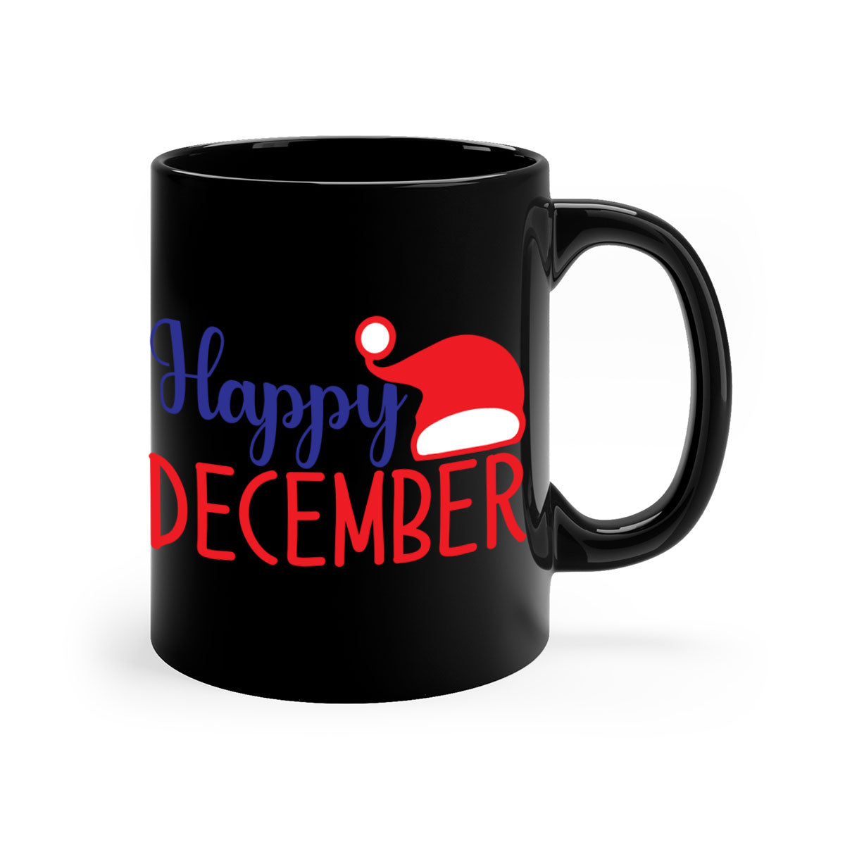 Happy December 135# winter mug with a glossy finish, featuring a colored handle and interior, available in multiple colors.