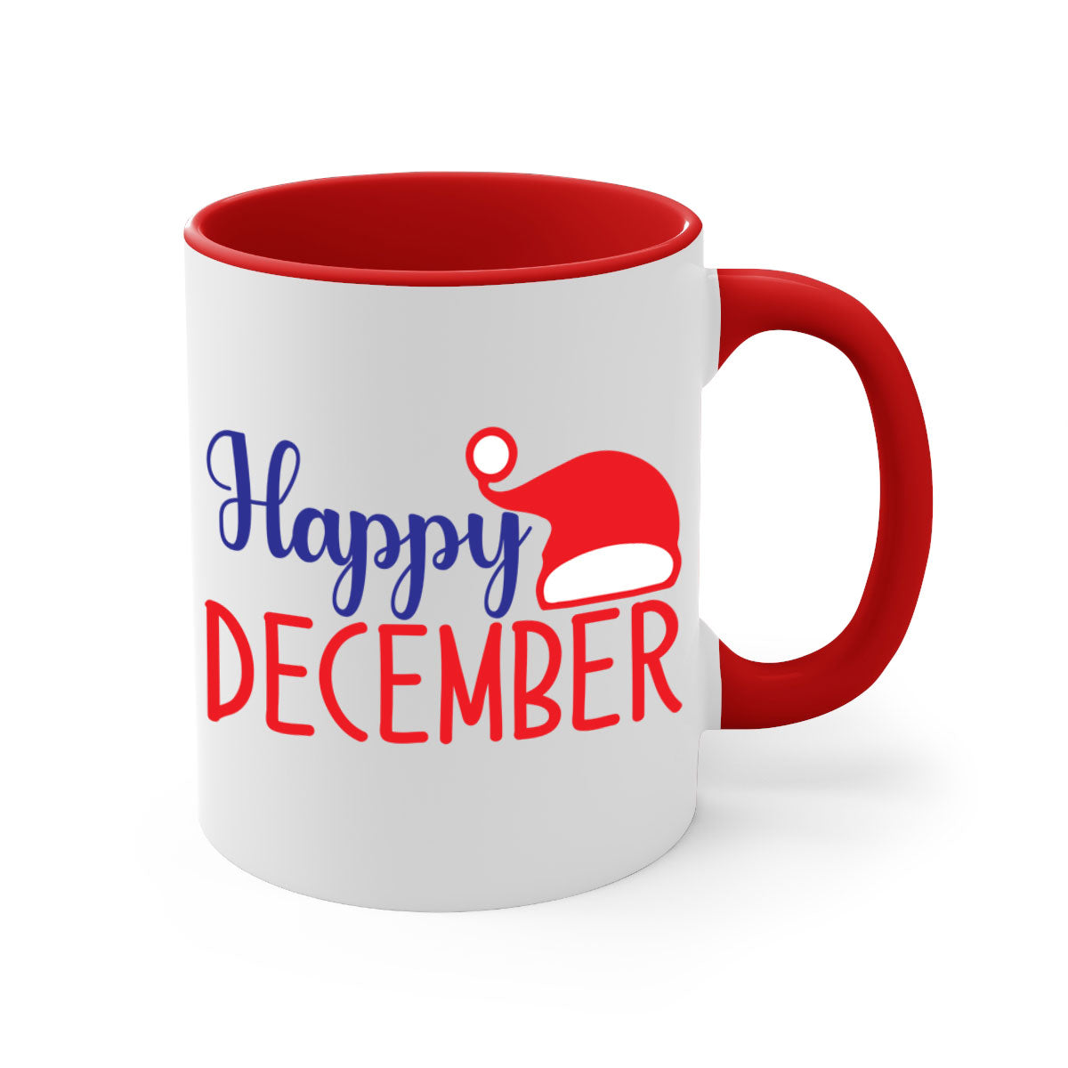 Happy December 135# winter mug with a glossy finish, featuring a colored handle and interior, available in multiple colors.
