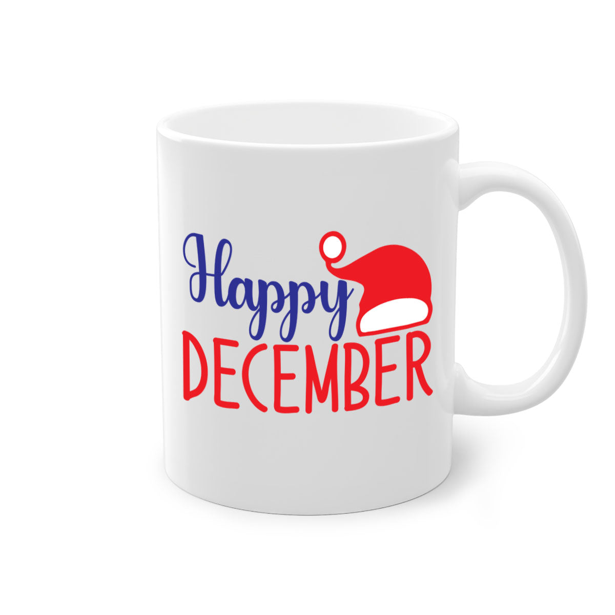 Happy December 135# winter mug with a glossy finish, featuring a colored handle and interior, available in multiple colors.