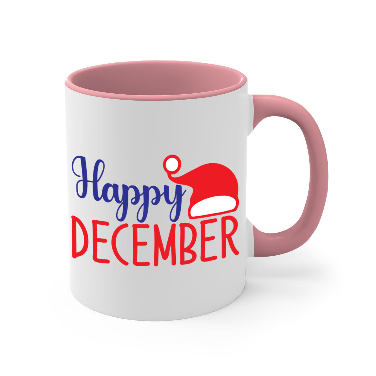 Happy December 135# winter mug with a glossy finish, featuring a colored handle and interior, available in multiple colors.