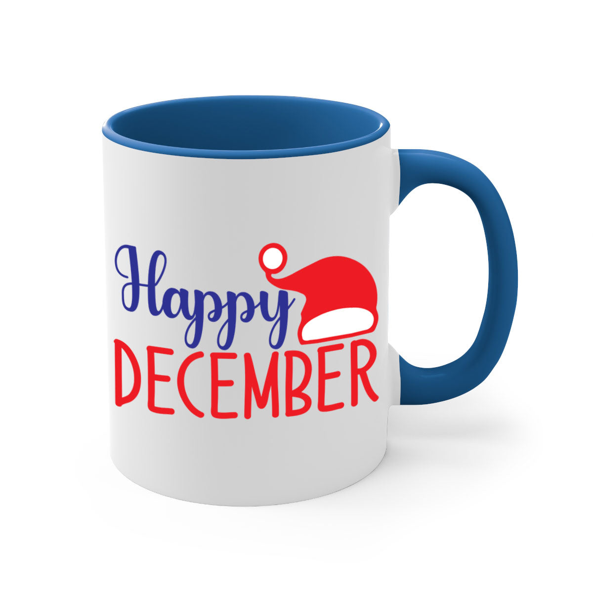 Happy December 135# winter mug with a glossy finish, featuring a colored handle and interior, available in multiple colors.
