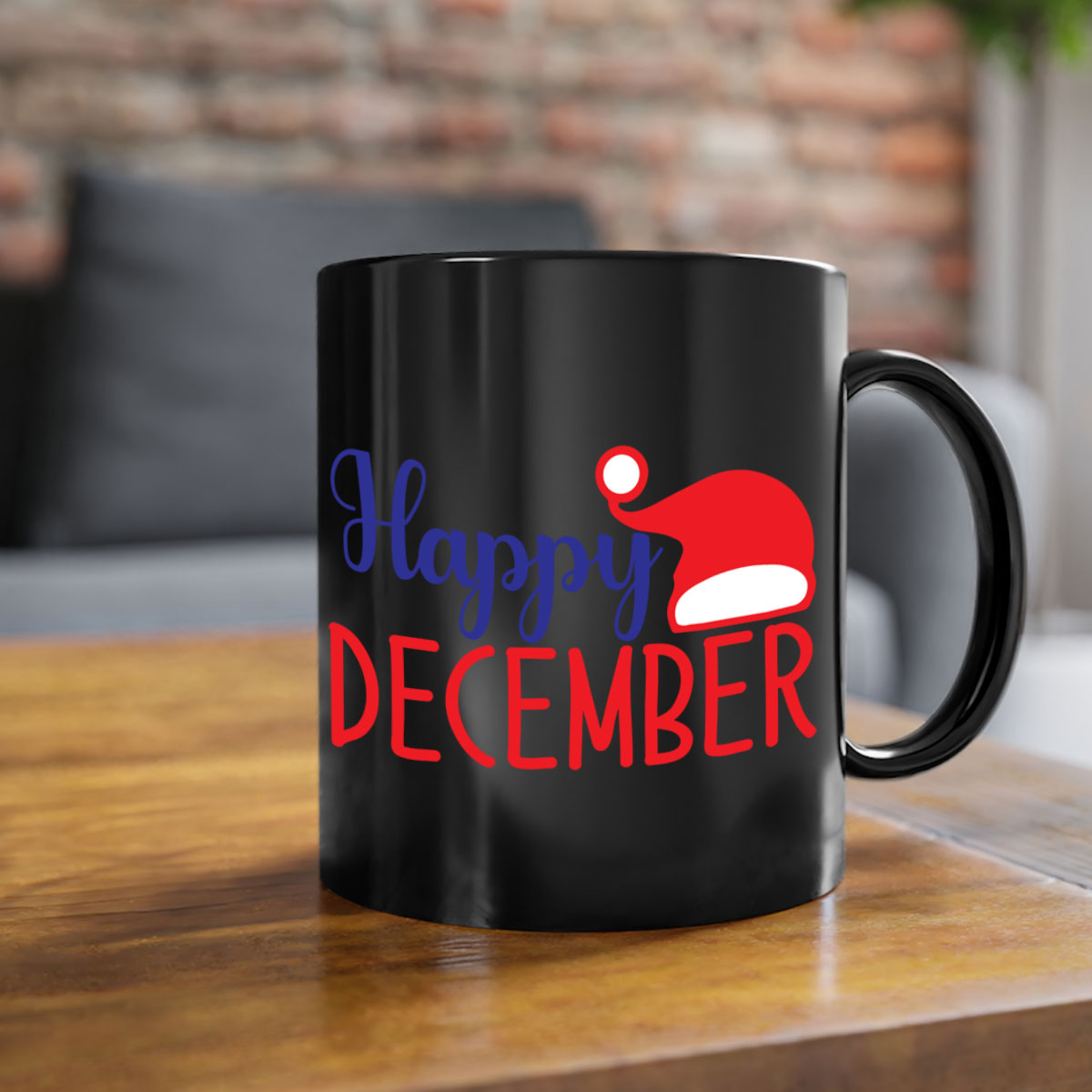 Happy December 135# winter mug with a glossy finish, featuring a colored handle and interior, available in multiple colors.