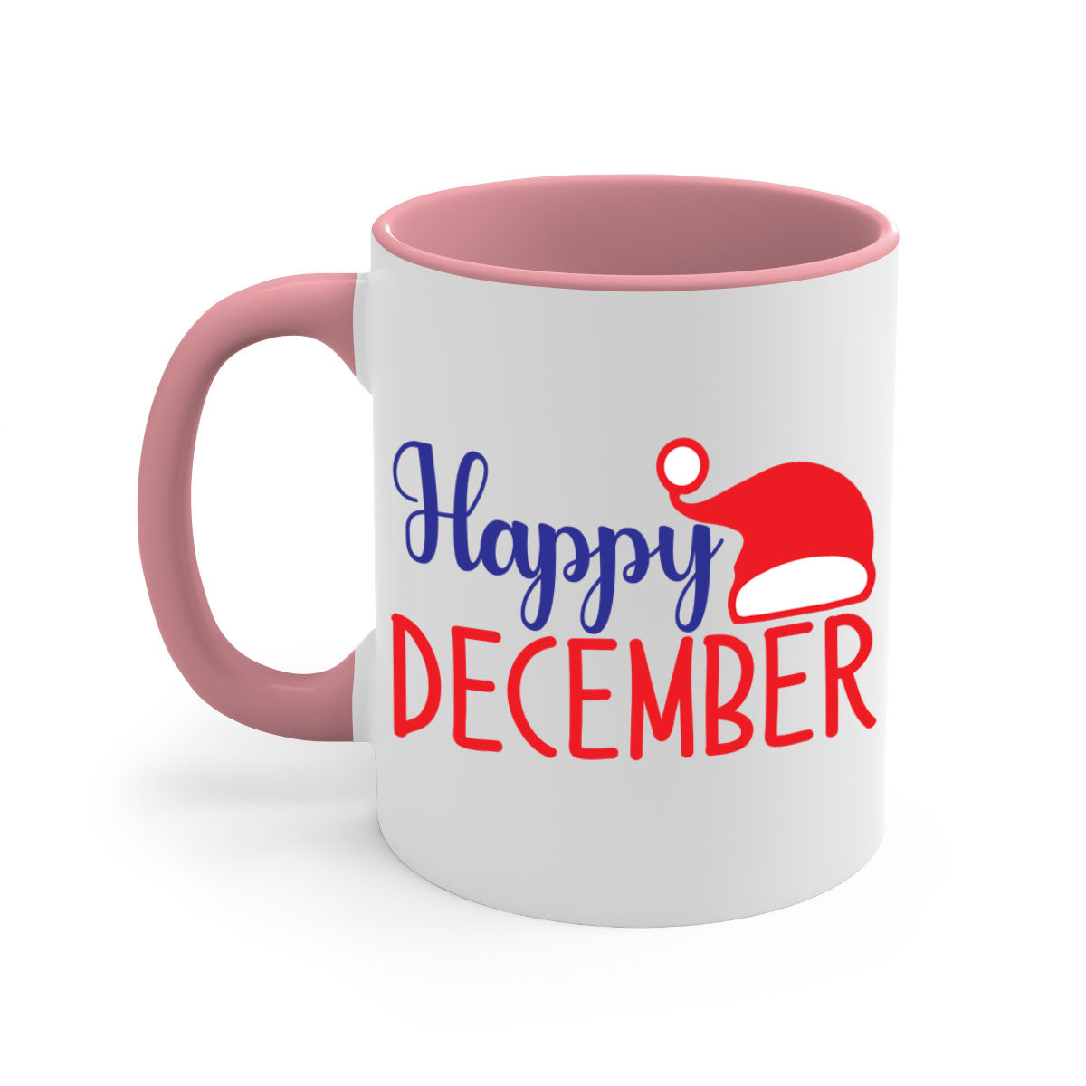 Happy December 135# winter mug with a glossy finish, featuring a colored handle and interior, available in multiple colors.