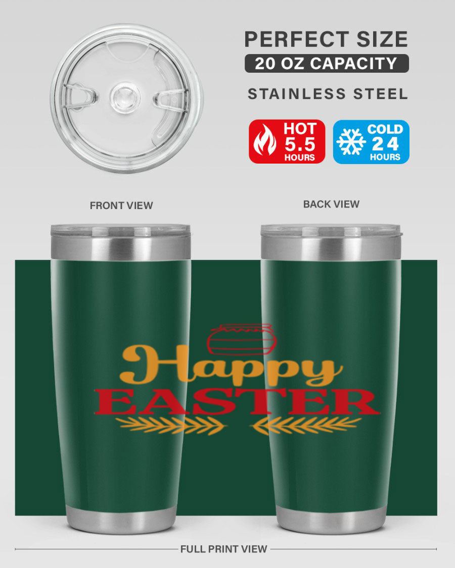 Happy Easter 157# Tumbler in vibrant colors, showcasing double wall vacuum stainless steel design with a drink-thru lid.