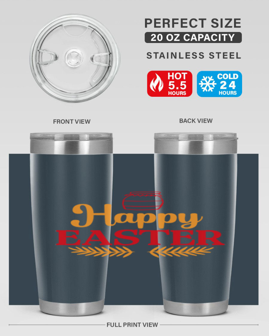 Happy Easter 157# Tumbler in vibrant colors, showcasing double wall vacuum stainless steel design with a drink-thru lid.