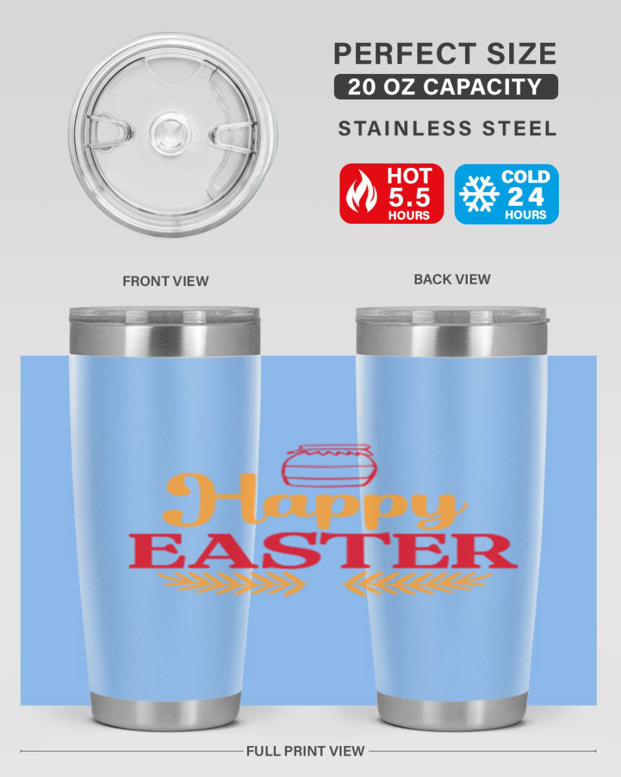 Happy Easter 157# Tumbler in vibrant colors, showcasing double wall vacuum stainless steel design with a drink-thru lid.